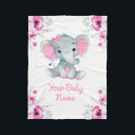 Baby Blanket Girl Elephant Name Custom Gift Idea<br><div class="desc">Cool gift idea for a little girl to arrive (newbordn gift idea) - customise with your own name in seconds! Sure cute Little Baby Girl elephant with rustic flowers and watercolor girl elephant.</div>
