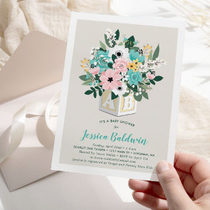 Baby Block Flower Arrangement Baby Shower Invitation