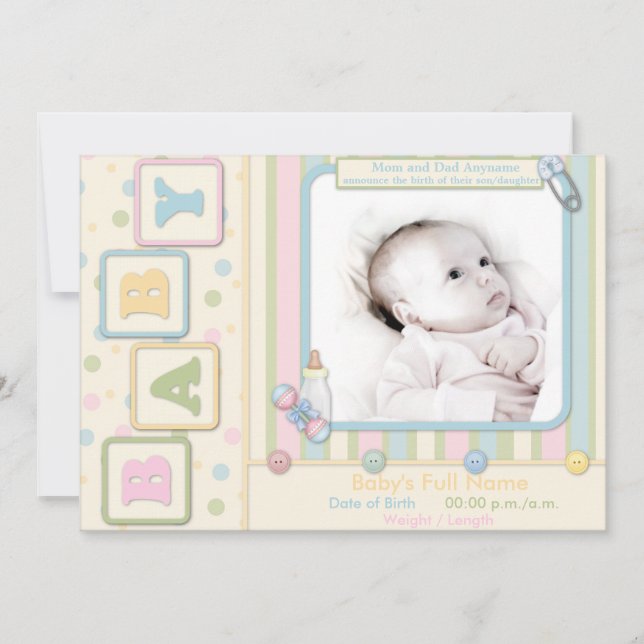 Baby Blocks Baby Announcement (Front)