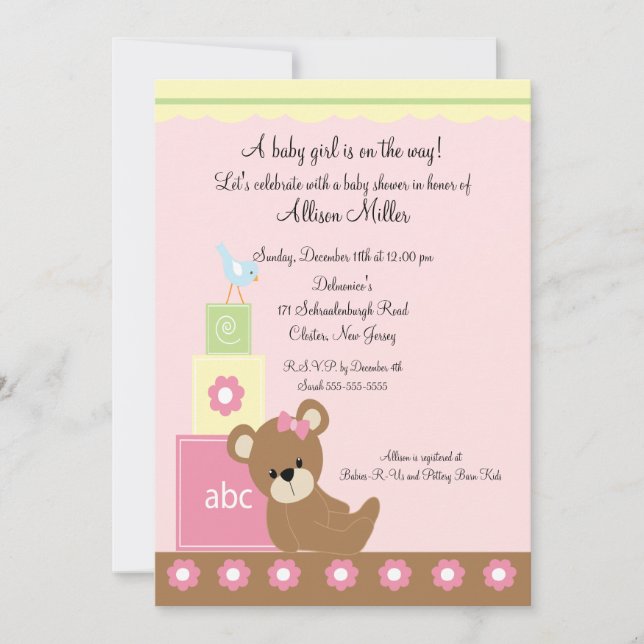 Baby Blocks Baby Girl Shower Invitation (Front)