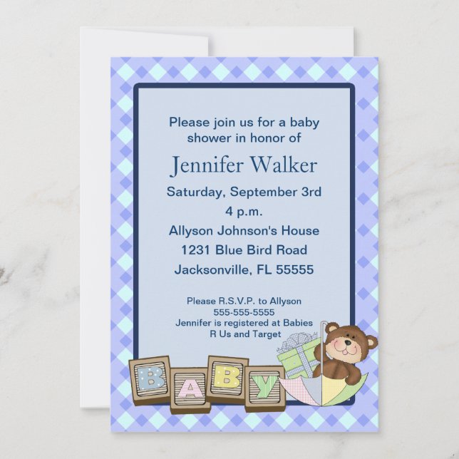 Baby Blocks Baby Shower - Blue Invitation (Front)