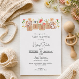 Baby Blocks, Bears, and Wildflowers Shower Invitation