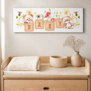 Baby Blocks, Bears, and Wildflowers Stretched Canvas Print