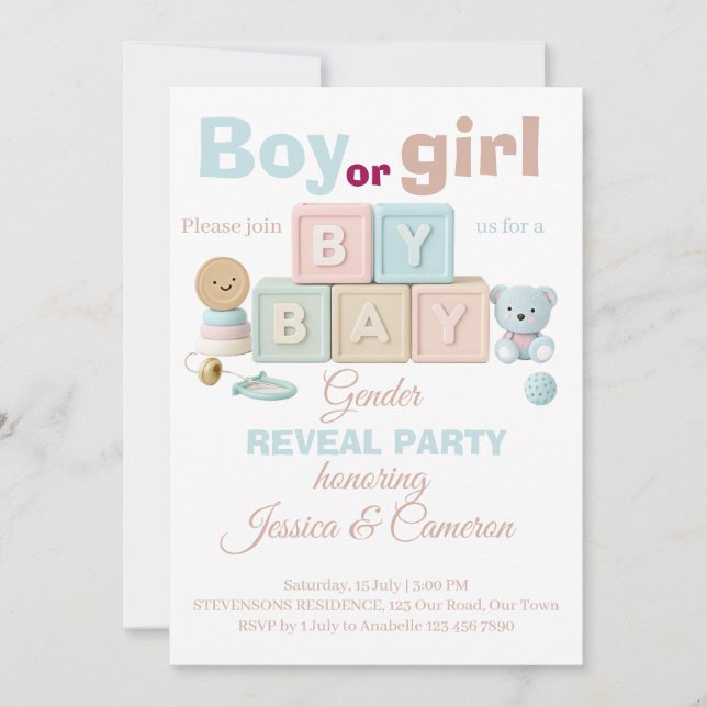 Baby Blocks Gender Reveal  Invitation (Front)