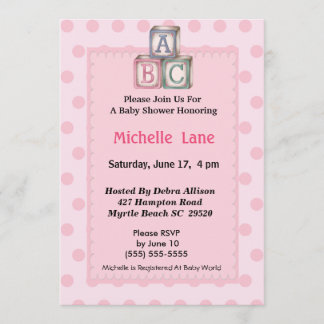 Baby Blocks Girl Shower  Invitation