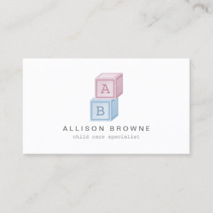 Baby Blocks Monogram Childcare, Babysitter Card