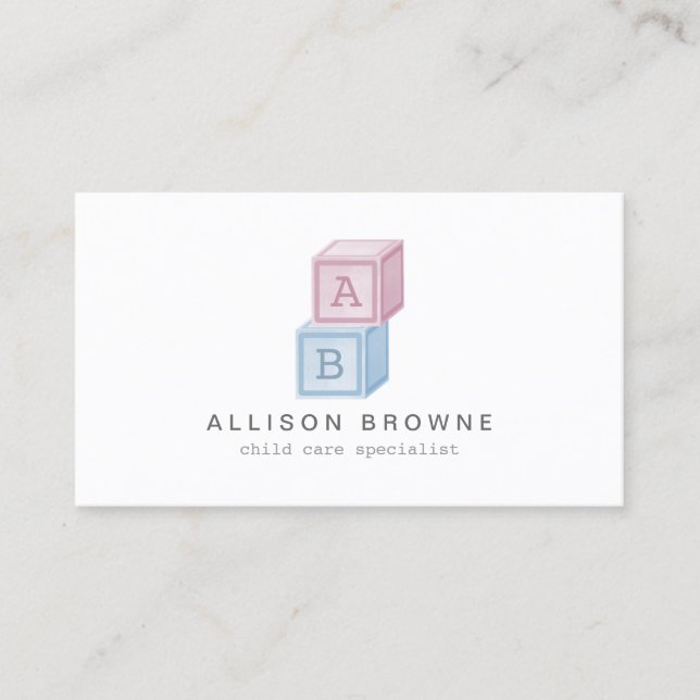 Baby Blocks Monogram Childcare, Babysitter Card (Front)