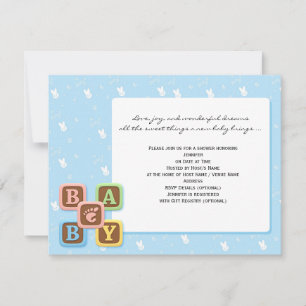 Baby Blocks on Blue Baby Shower Invitation