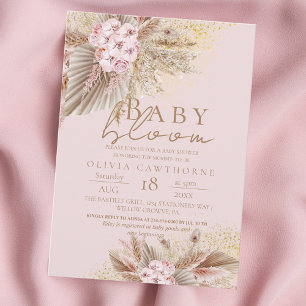 Baby Bloom Blush Pink Boho Flowers Girl Shower Invitation