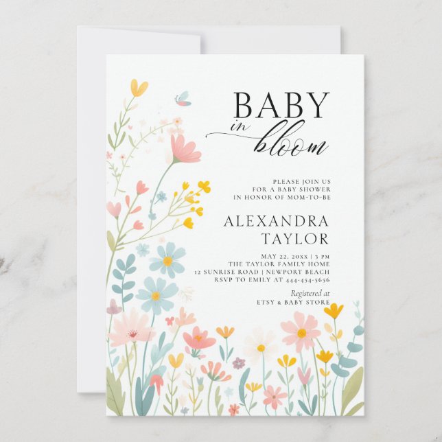 Baby Bloom Pastel Wildflower Boho Baby Girl Shower Invitation (Front)