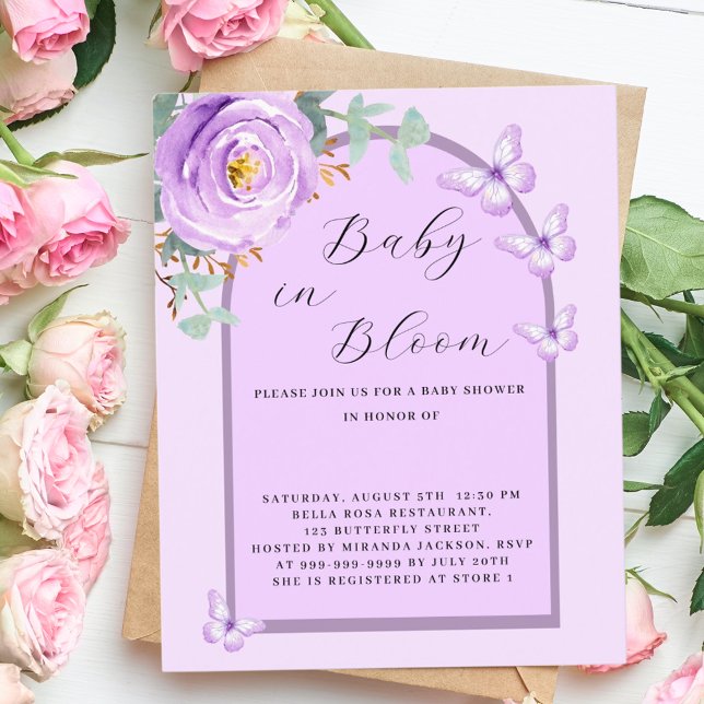 Baby Bloom purple butterfly Baby Shower invitation (Creator Uploaded)