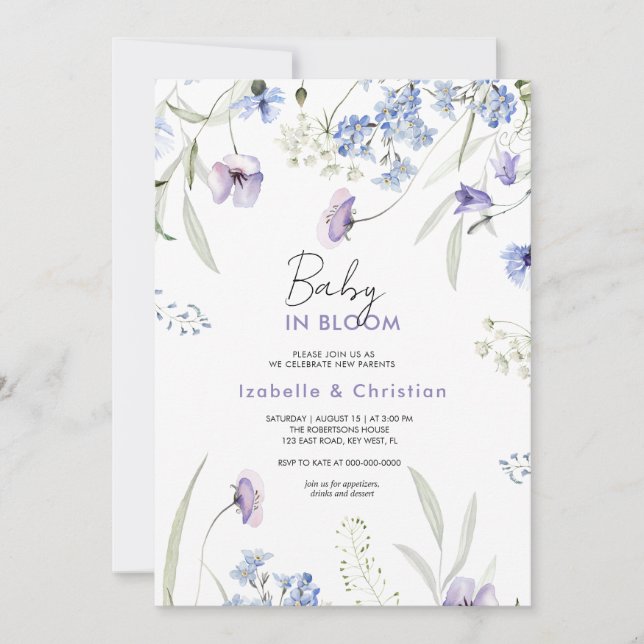 Baby Bloom Wildflowers Rustic  Invitation (Front)