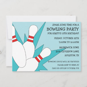 Baby Blue 7-10 Split Bowling Birthday Party Invitation