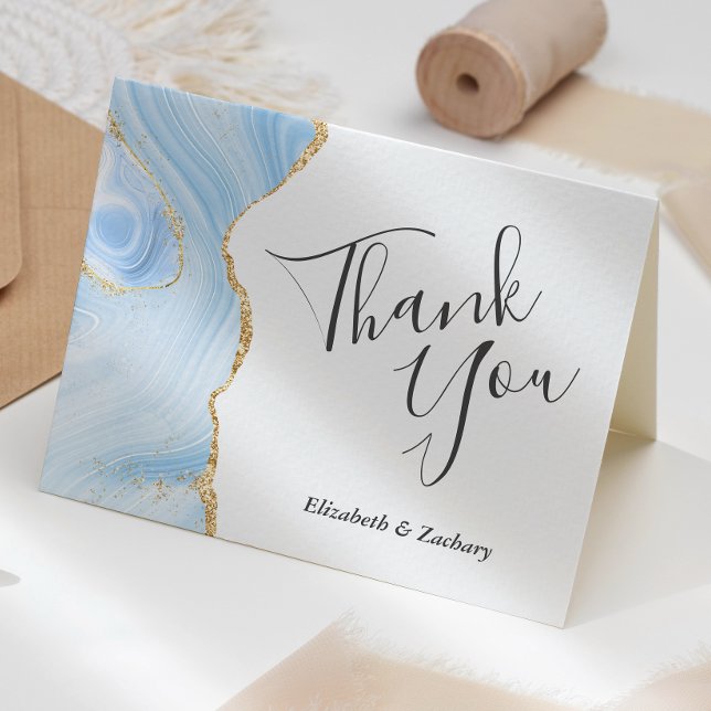 Baby Blue Agate Gold Wedding Thank You Card (Creator Uploaded)
