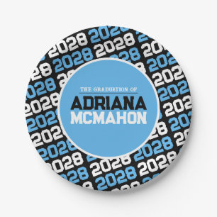 Baby Blue and Black Personalised Graduation Paper Plate