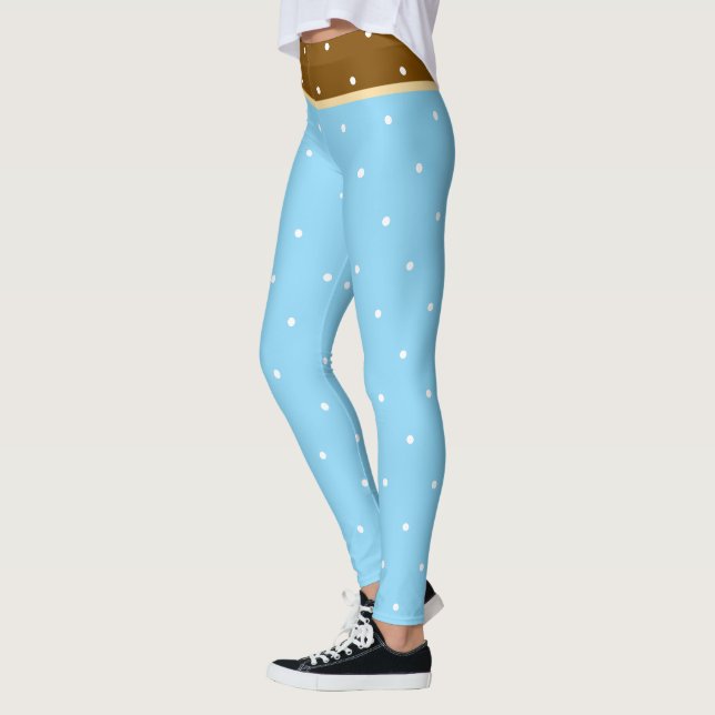 Baby Blue and Brown White Polka Dots Leggings (Left)