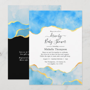 Baby Blue and Gold Agate Drive By Shower Invitation