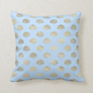Baby Blue and Gold Art Deco Vintage Floral Pattern Cushion