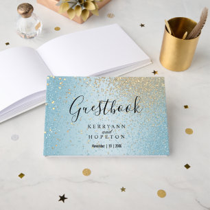 Baby Blue and Gold Glitter Guest Book