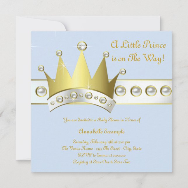 Baby Blue and Gold Prince Baby Shower Invitation (Front)