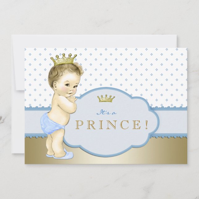 Baby Blue and Gold Prince Baby Shower Invitation (Front)
