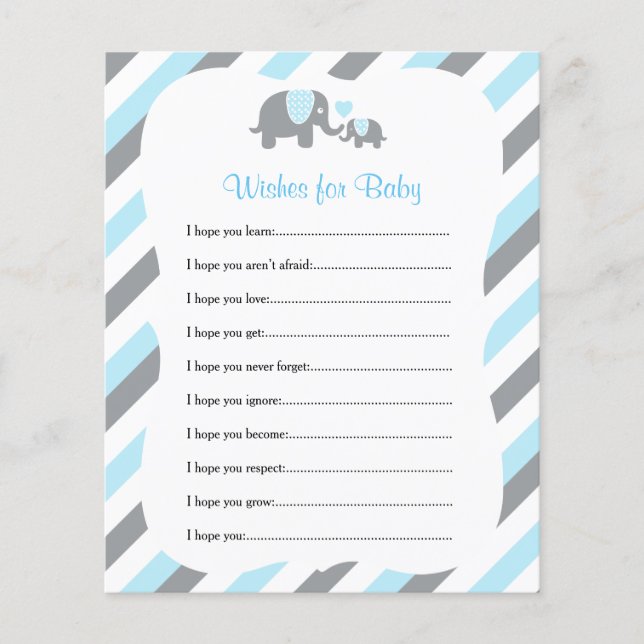 Baby Blue and Grey Stripe Elephant - Wishes Flyer (Front)