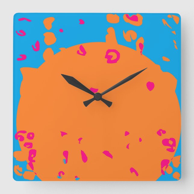 Baby blue and pale orange design square wall clock (Front)