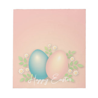 Baby blue and pink easter eggs and spring floral notepad