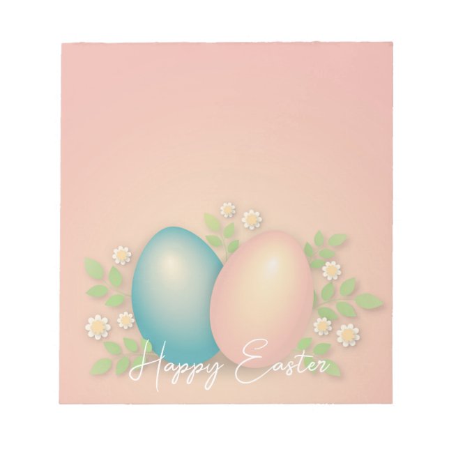 Baby blue and pink easter eggs and spring floral  notepad (Front)