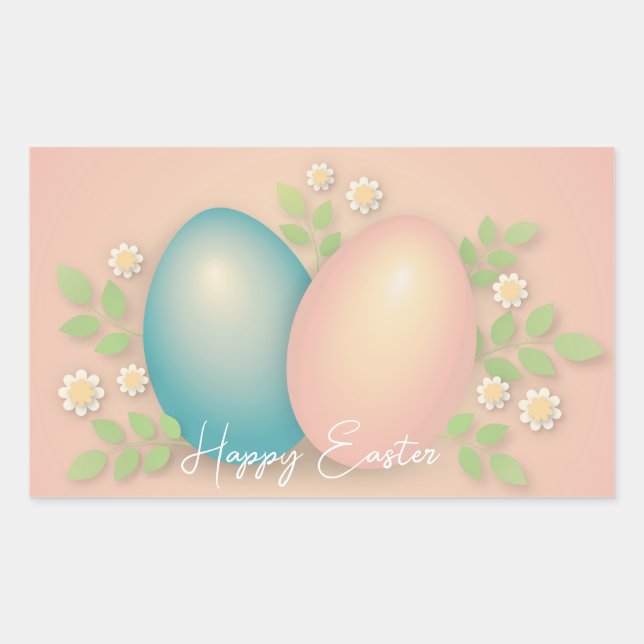 Baby blue and pink easter eggs and spring floral  rectangular sticker (Front)