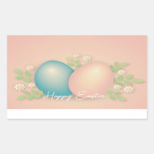 Baby blue and pink easter eggs and spring floral rectangular sticker