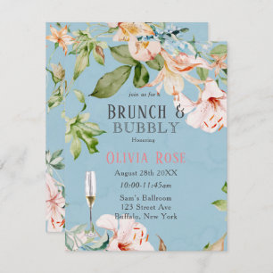Baby Blue and Pink Lily Brunch & Bubbly Invitation