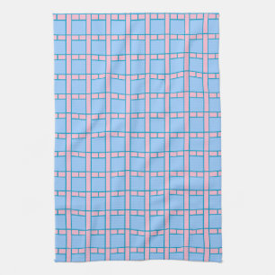 Baby Blue and Pink Tile-Patterned Tea Towel