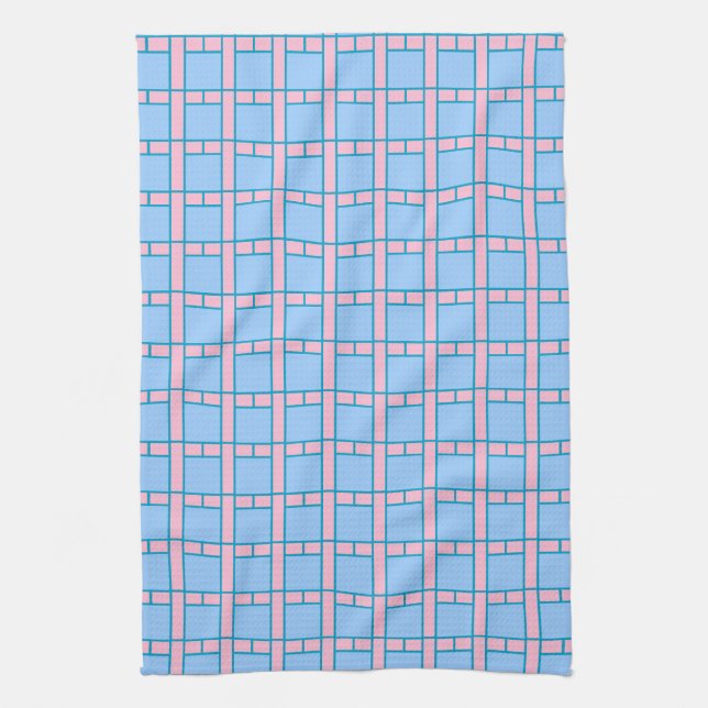 Baby Blue and Pink Tile-Patterned Tea Towel (Vertical)
