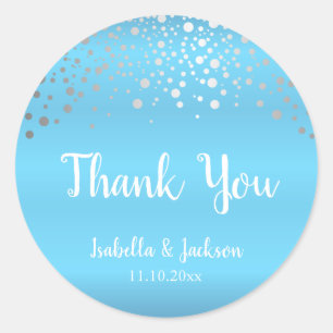Baby Blue and Silver Confetti Dots Classic Round Sticker