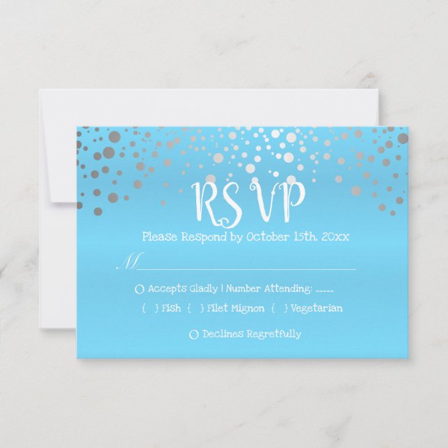 Baby Blue and Silver Confetti Dots - RSVP (Front)