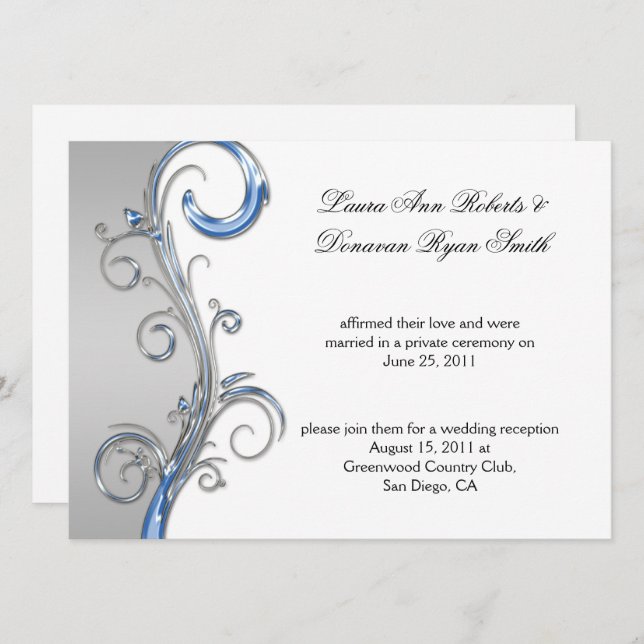 Baby Blue and Silver Ornate Post Wedding Invitation (Front/Back)