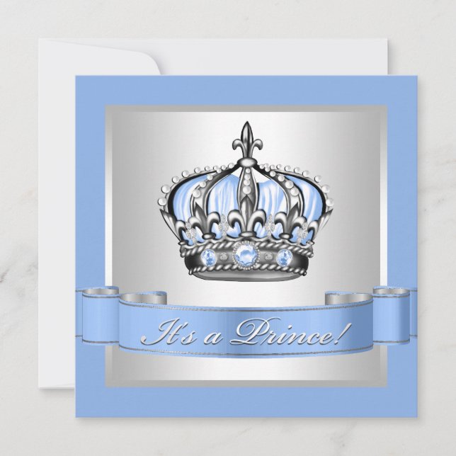 Baby Blue and Silver Prince Baby Shower Invitation (Front)