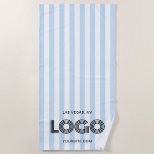 Baby Blue and White Classic Stripe Logo Beach Towel