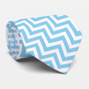 Baby Blue and White Diagonal Chevron Tie