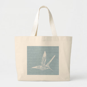 Baby Blue and White Elegant Hummingbird Large Tote Bag