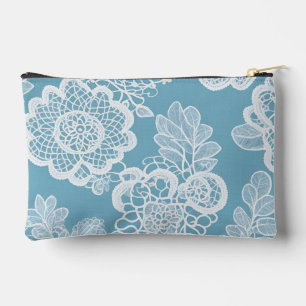 Baby blue and white floral patterns AI art Accessory Pouch