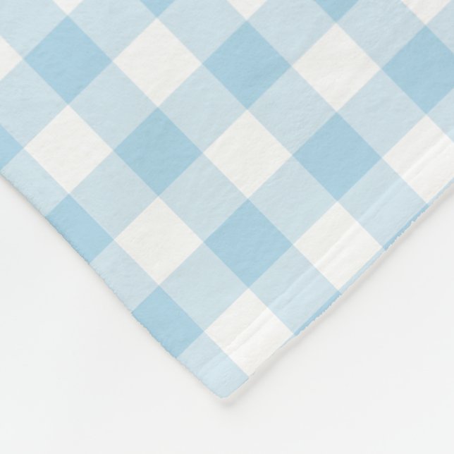 Baby Blue and White Gingham Checked Pattern Fleece Blanket (Corner)