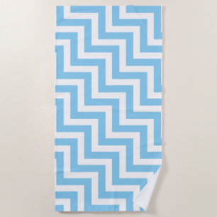 Baby Blue and White Large Diagonal Chevron Stripes Beach Towel