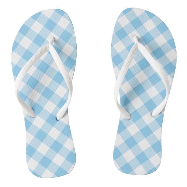Baby Blue and White Large Diagonal Gingham Checks Jandals (Footbed)