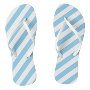 Baby Blue and White Large Size Diagonal Stripes Jandals