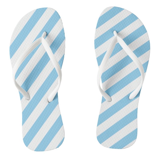 Baby Blue and White Large Size Diagonal Stripes Jandals (Footbed)