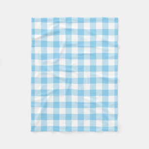 Baby Blue and White Large Size Gingham Checks Fleece Blanket