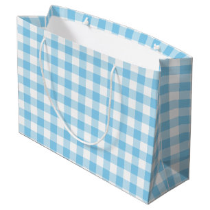 Baby Blue and White Large Size Gingham Checks Large Gift Bag