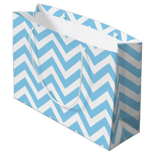 Baby Blue and White Large Size Horizontal Chevron Gift Bag